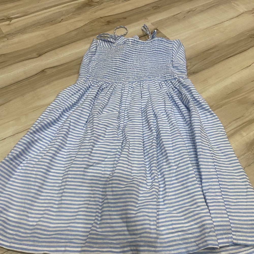Love Notes Blue Striped Babydoll Mini Dress Button Front Smocked Back S 0191 - Picture 5 of 6